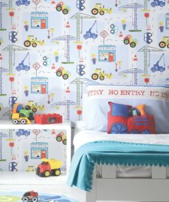 Alternative view of Papel De Pared Make Believe – Roadworks Ahead Blue 11051